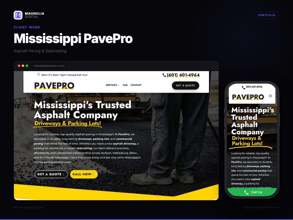 PavePro Asphalt Paving website built by Magnolia Digital